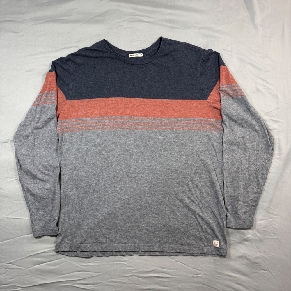 Marine Layer Mens Jacob Long Sleeve Crewneck Colorblock Navy Coral Grey Sz M